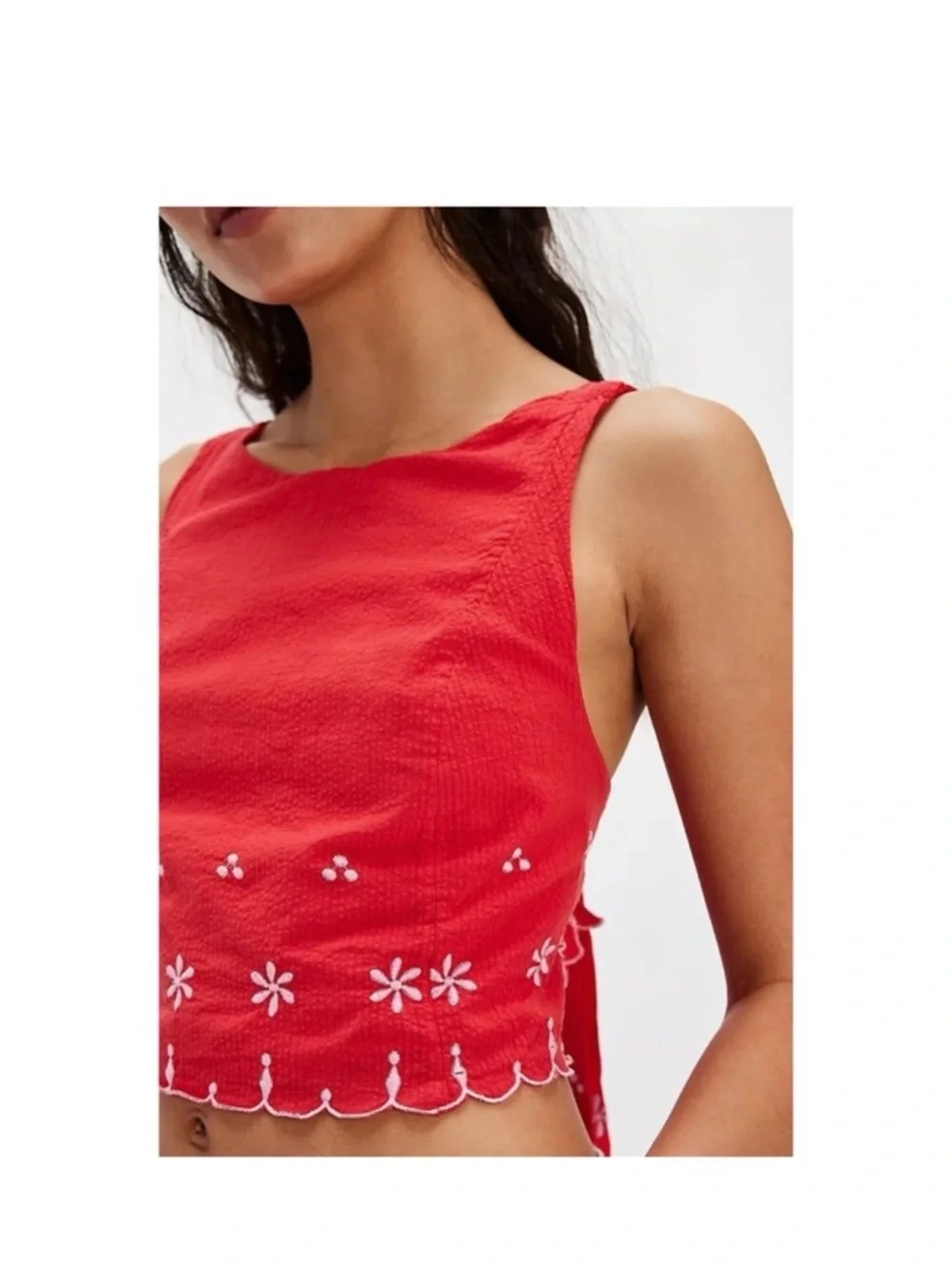 Free People Kayla Tie Red Crop Open Back Top Size XL NWT
